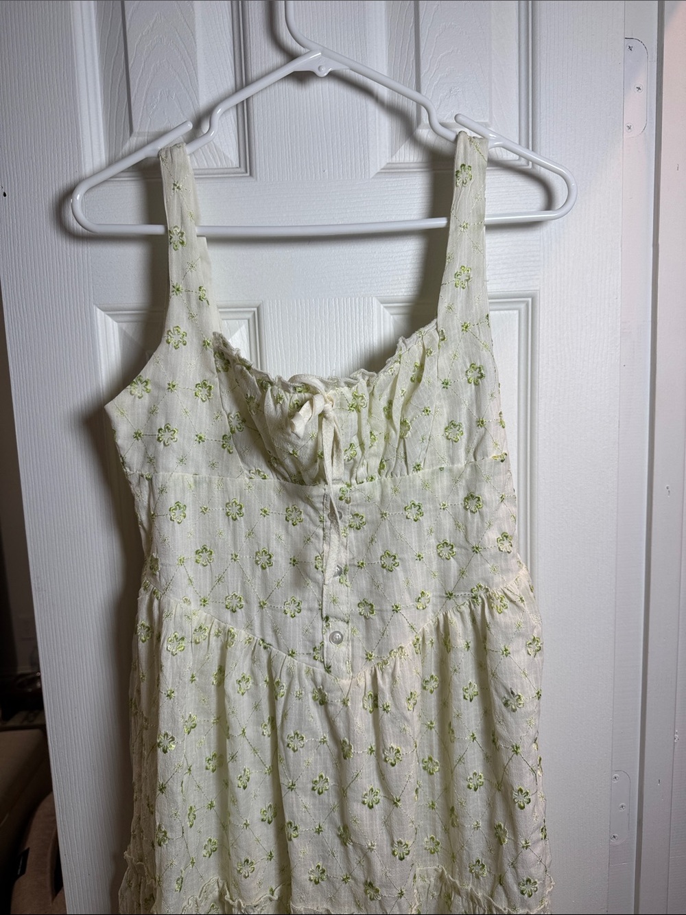 Haute Monde Cream Maxi Dress with Green Floral Embroidery